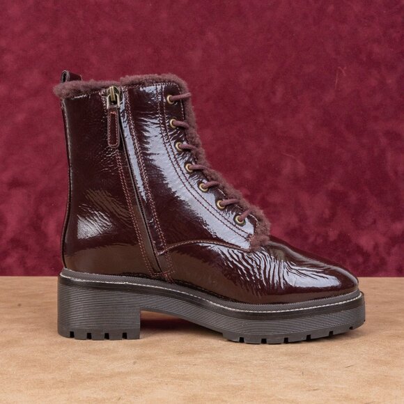 Tory Burch Wmn Miller Shearling Lined Burgundy Leather Zip Combat Boots sz 7 - Picture 9 of 9